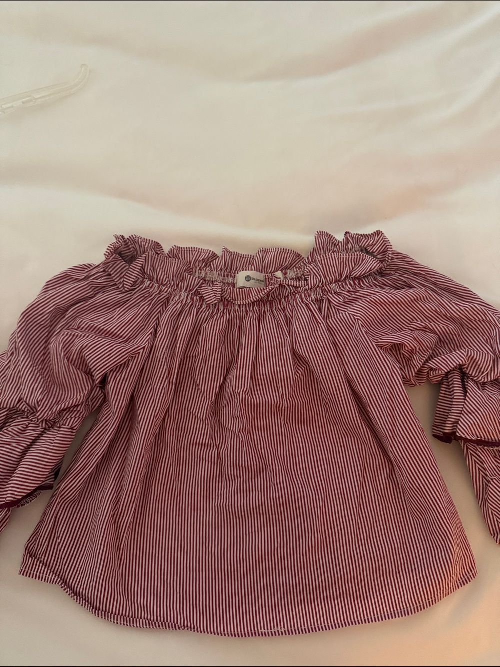 The Impeccable Pig Red and White Striped Off-Shoulder Top